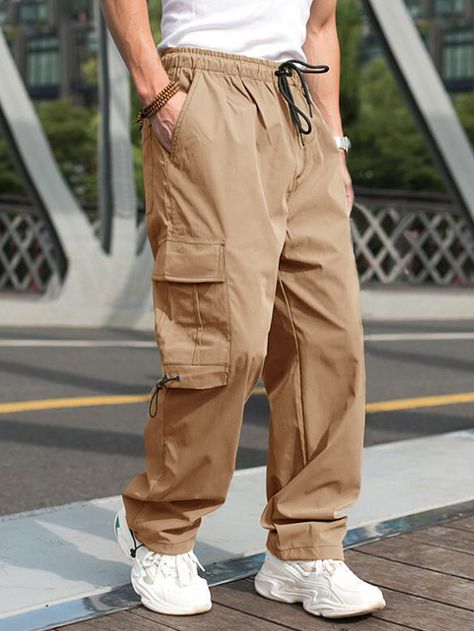 Celana Kargo, Jogging Style, Mens Trousers Casual, Style Overalls, Casual Cargo Pants, Mens Work Pants, Solid Color Pants, Work Trousers, Men Pants