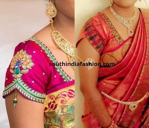 http://www.southindiafashion.com/2017/11/try-sleeve-ends-make-blouses-interesting.html Sarees Bridal, Short Hand, Bridal Blouses, Pattu Saree Blouse Designs, Saree Blouse Neck Designs, Wedding Saree Blouse Designs, Cutwork Blouse Designs, Silk Saree Blouse Designs, Simple Blouse Designs