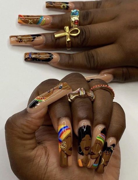 Afro Nail Art, Jamaica Theme Nails, Kwanzaa Nail Designs, Birthday Nails Black Women, Afro Nails, Africa Nails, Black Women Nails, Jamaica Nails, Portrait Outfits