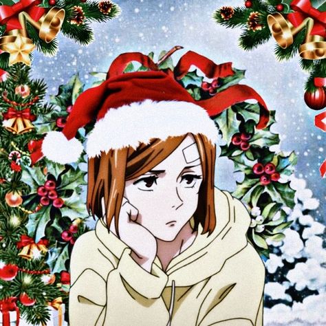 Nobara Kugisaki Pfp, Jjk Christmas, Jjk Matching, Jjk Characters, Matching Pfp's, Nobara Kugisaki, Pfp Anime, Christmas Icons, Santa Hat