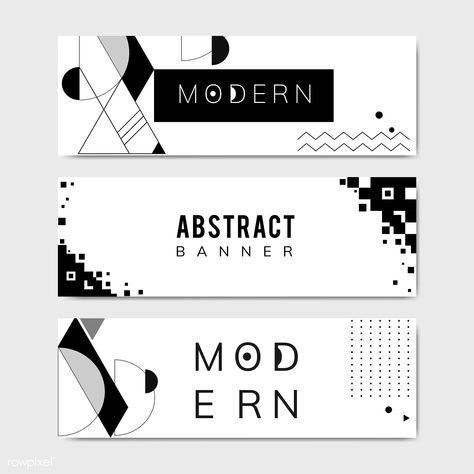 Modern black and white geometric banner templates set | free image by rawpixel.com / busbus Linkedin Banner Design Ideas, Website Banner Ideas, Modern Banner Design, Graphic Design Banner, Banner Inspiration, Cover Photo Design, Fb Banner, Website Banner Design, Banner Design Layout