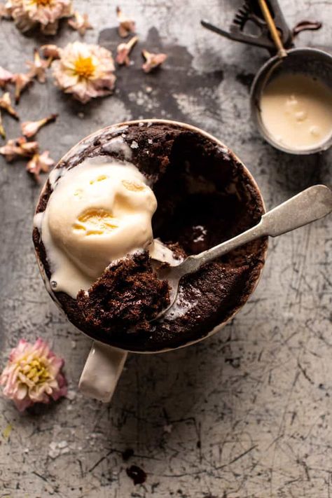 5 Minute Molten Chocolate Mug Cake | halfbakedharvest.com Half Baked Harvest Recipes, Chocolate Mug Cake, Single Lady, Molten Chocolate, Harvest Recipes, Chocolate Mug Cakes, Chocolate Mugs, Mug Recipes, Half Baked