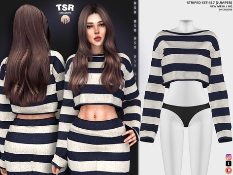 The Sims Resource - STRIPED SET-417 (JUMPER) BD1130 Dress With Gloves, The Sims 4 Pc, Sims 4 Teen, Fashion Design Collection, Sims 4 Dresses, Sims 4 Characters, Sims4 Clothes, Sims 4 Collections, Sims 4 Mods Clothes