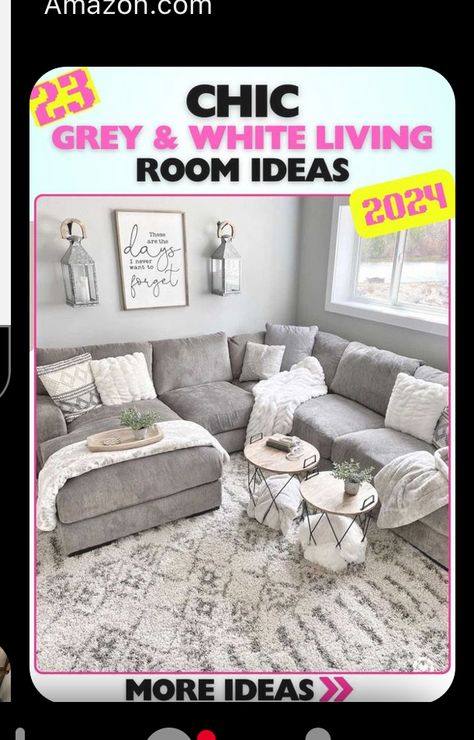 Grey White Living Room Ideas, Country Chic Living Room, Grey White Living Room, Cozy Grey Living Room, Grey Family Rooms, Gray Sectional Living Room, Living Room Inspiration Grey, White Living Room Ideas, Luxury Living Room Inspiration