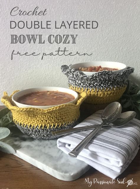 Bowl Cozies Free Pattern Crochet, Bowl Cozy/hot Pad Free Crochet Pattern, Crochet Bowl Cozies Free Pattern, Crochet Cozy Bowl Pattern, Crochet Bowl Cozies, Free Crochet Bowl Cozy Pattern, Bowl Cozy Crochet Pattern Free, Crocheted Bowl Cozy Pattern Free, Bowl Cozy Pattern Free Crochet