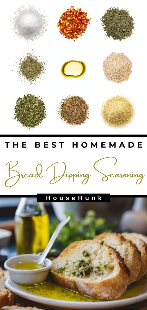 Add flavor to your bread with Homemade Bread Dipping Seasoning! This easy-to-make blend of herbs and spices mixed with olive oil creates a delicious dipping oil for fresh bread. Try it today! Bread Dipping Spices Seasoning Mixes, Oil Herb Bread Dip, Oil And Herbs For Bread, Oil And Seasoning Bread Dip, Dipping Seasonings For Bread, Recipes For Dry Dip Mixes, Oil And Spices For Bread, Dipping Spices For Olive Oil Recipe, Bread Seasoning Recipes