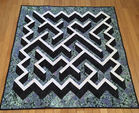 Maze Quilt Pattern, Labrynth Quilt Pattern, Labyrinth Quilt, Maze Quilt, 3d Maze, Quilt Pattern Free, Optical Illusion Quilts, Puzzle Quilt, Wood Quilt