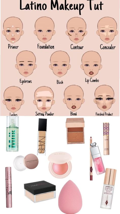 latina makeup étape Make Up Inspo Aesthetic Latina, Copy Paste Makeup Tutorial, 5 Below Makeup, How To Do Latina Makeup Step By Step, Makeup Inspo Latina, Smooth Makeup Base Tutorial, Makeup Ideas 12-13, How To Make Contour, Natural Latina Makeup Look