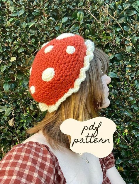 Mushroom Hat, Crochet Mushroom, Kawaii Crochet, Crochet Hats Free Pattern, Fun Crochet Projects, Diy Crochet Projects, Yarn Projects, Crochet Hat Pattern, Crochet Fashion