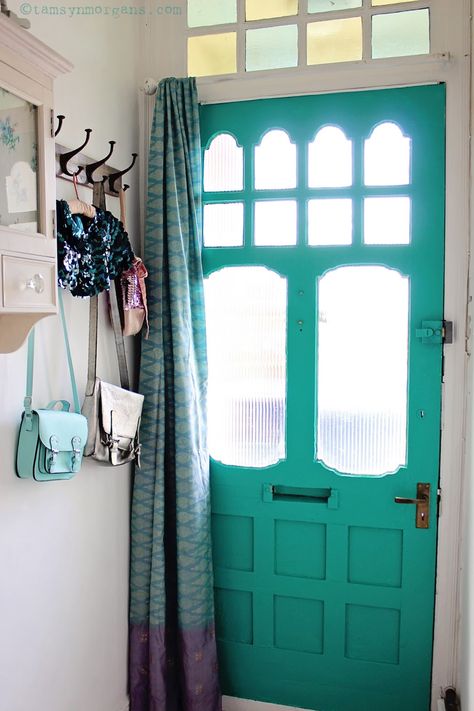 Makeover Reveal : Jade Green Front Door - The Villa on Mount Pleasant Green Front Door Colors, Green Front Door, Bright Hallway, Scandinavian Floor, Bohemian House Decor, Green Front Doors, Storage Bench Seating, Hallway Inspiration, Door Colors