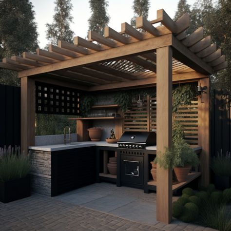 Outdoor Kitchen Bbq Area, Small Barbeque Area Ideas Outdoor, Outside Barbecue Area Ideas, Pergola Bbq Area, Covered Bbq Area Ideas Outdoor, Garden Bbq Area, Bbq Area Ideas, Outdoor Barbeque Area, Barbeque Area