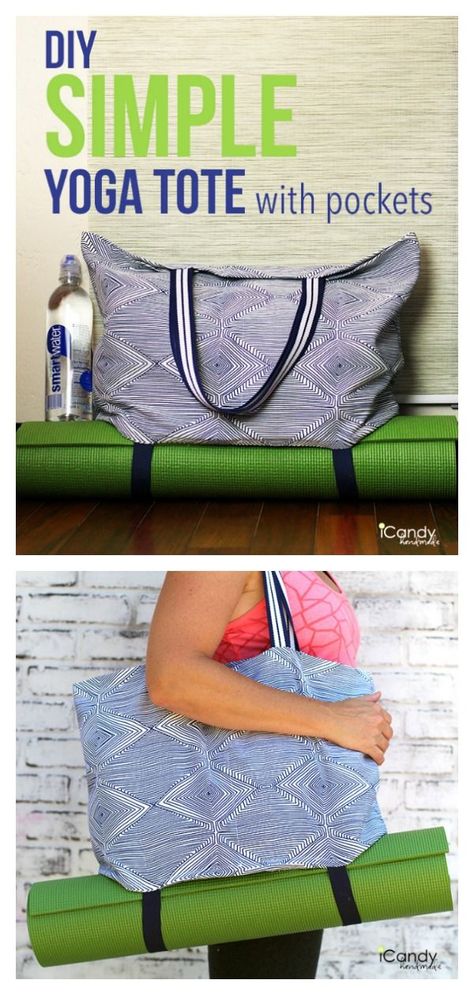 Simple Yoga Tote Free Sewing Pattern #freesewingpattern #sewingpattern #yagabagpattern Yoga Mat Bag Tutorial, Yoga Bag Pattern, Yoga Mat Bag Pattern, Yoga Mat Tote, Diy Yoga, Yoga Tote Bag, Yoga Tote, Simple Yoga, Tote Bag With Pockets