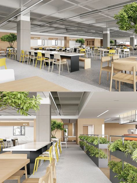 Hospital Cafeteria Interior Design, Modern School Cafeteria, Office Canteen Design, School Canteen Design, School Design Concept, School Cafeteria Design, School Dining Hall, Office Cafeteria Design, Corporate Cafeteria