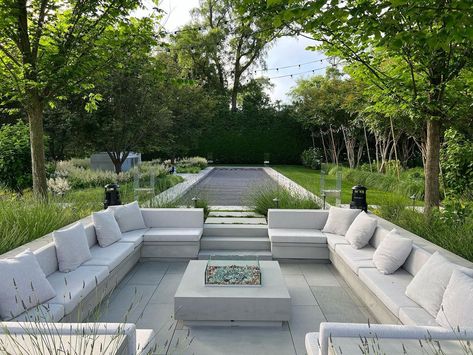 Ed Hollander on Instagram: “Evening entertainment area with sunken fire pit, bocci and bar #hollanderdesign #evening #fun #landscape #firepit #landscapedesign…” Sunken Pit Outdoor, Square Sunken Fire Pit With Seating, Backyard Sitting Area With Fire Pit, Sunken Fire Pits With Seating, Sunk In Fire Pit, Sunken Patio Ideas, Sunken Seating Area Garden, Sunken Fire Pit With Seating, Firepit Seating