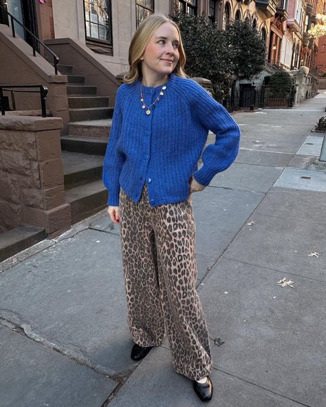 really into this color lately 💙🫐 @sezane #sezanelovers outfit: https://liketk.it/4ys5F 🏷️ leopard pants, leopard print, leopard outfit, blue sweater, blue cardigan, cardigan outfit, ballet flats, ballet flats outfit, Pinterest girl, Pinterest aesthetic, fashion trends, spring style Blue Flats Outfit, Animal Print Pants Outfit, Outfit Ballet Flats, Leopard Cardigan Outfit, Leopard Pants Outfit, Blue Cardigan Outfit, Blue Sweater Outfit, Leopard Outfit, Cheetah Pants