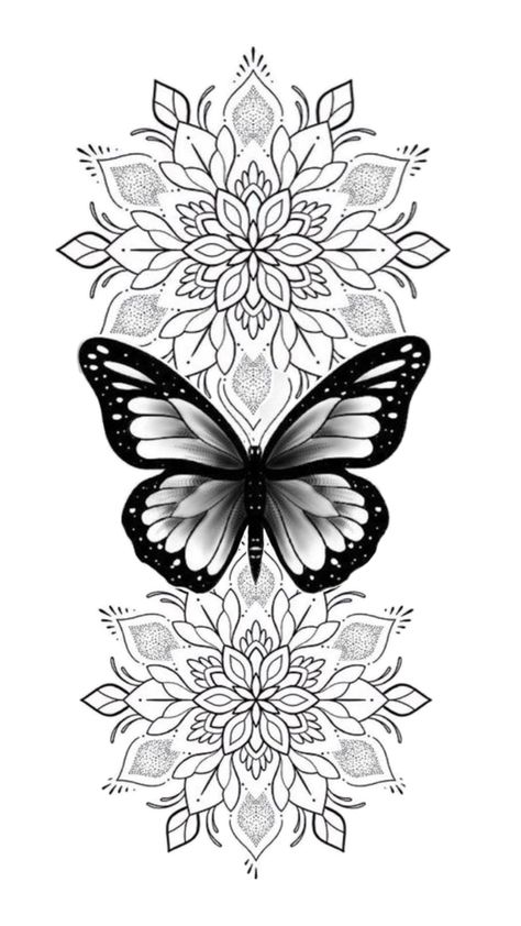 Butterflies tattoo design Butterfly Mandala Tattoo, Butterflies Tattoo, Mandala Flower Tattoos, Bookish Tattoos, Butterfly Mandala, Spine Tattoos For Women, Butterfly Tattoo Designs, Spine Tattoos, Tattoo Flash Art