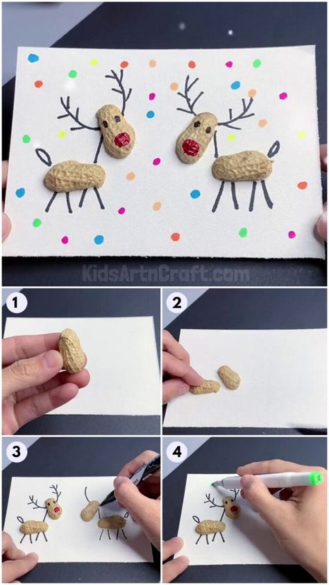 DIY peanut shell Reindeer craft For Kids - Kids Art & Craft Peanut Shell Art, Peanut Shell Craft, Peanut Crafts, Reindeer Craft For Kids, Reindeer Drawing, Shell Artwork, Shell Craft, Reindeer Craft, Deer Ornament