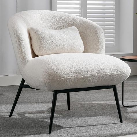 Amazon.com: DUOMAY Modern Accent Chair, Sherpa Upholstered Leisure Chair Boucle Single Sofa Chair Lounge Chair with Lumbar Pillow Metal Legs Slipper Chair for Living Room Bedroom Office, White : Home & Kitchen Comfy Reading, Cute Living Room, Chair Lounge, Chair For Living Room, Fabric Accent Chair, Relaxing Chair, Cozy Chair, White Upholstery, Single Sofa Chair