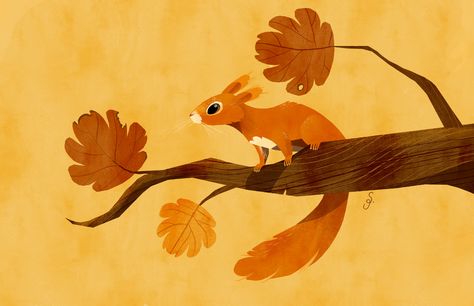 Cute Squirrel Drawing, Illustration Squirrel, Squirrel Character, Autumn Squirrel, Colourful Leaves, Squirrel Illustration, Autumn Animals, Kalender Design, Squirrel Art