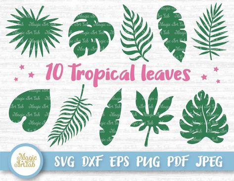 Cricut Decorations, Hawaiian Leaves, Tropical Party Decorations, Labs Art, Hand Drawn Leaves, Jungle Leaves, Leaf Silhouette, Leaf Clipart, Paper Leaves