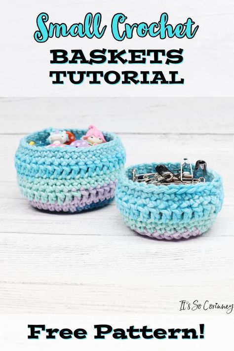 Easy Small Crochet, Small Crochet Basket, Easy Crochet Basket Pattern, Crochet Basket Tutorial, Crochet Scrubbies, Cute Storage, Crochet Basket Pattern Free, Crochet Storage Baskets, Crochet Purse Pattern Free