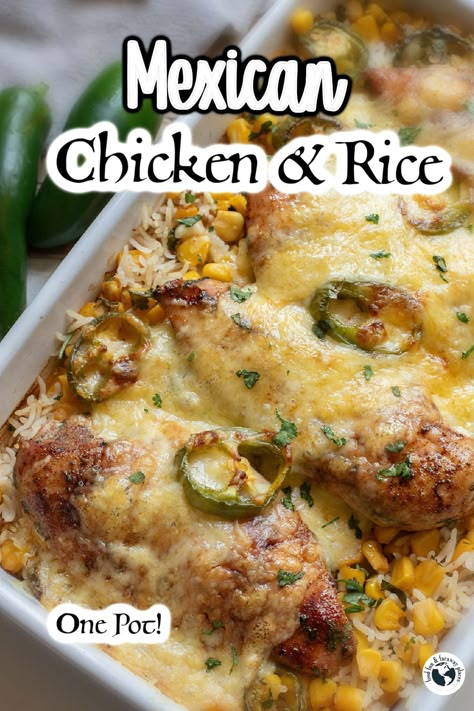 One Pan Mexican Chicken And Rice, Sheet Pan Chicken And Rice, Chicken One Pot Meals, One Pan Baked Chicken, One Pan Chicken And Rice, Natural Hacks, Southwestern Food, Mexican Casseroles, Herb Chicken Recipes