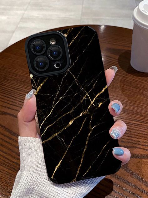 Multicolor  Collar  TPU Marble Phone Cases Embellished   Cell Phones & Accessories Black And Gold Phone Case, Diy Resin Phone Case, Gold Mobile, Gold Phone Case, Minimalist Phone Cases, Gold Iphone Case, Marble Phone Case, Iphone Case Collection, Bling Phone Cases