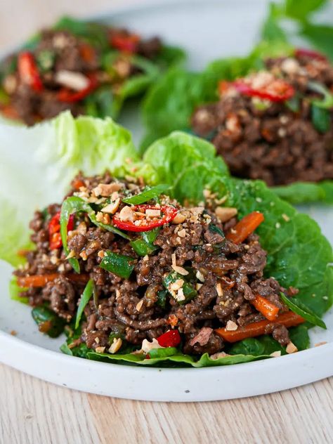 Easy Family Recipes by Simple Home Edit Beef Lettuce Cups, Thai Lettuce Wraps, Sticky Tofu, Pork Pasta, Peanut Salad, Beef Lettuce Wraps, Thai Beef, Slow Cooker Breakfast, Home Edit