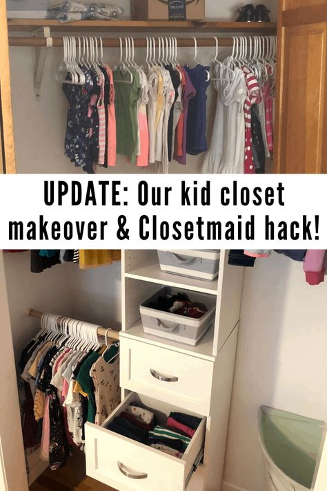 Dresser In Small Closet Ideas, Small Closet Drawers, Dresser In Reach In Closet, Kids Closet With Dresser Inside, Children Closet Organization, Add Drawers To Closet, Toddler Boy Closet Organization, Dresser Built In Closet, Small Reach In Closet Organization