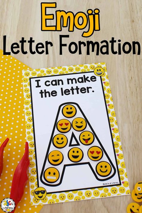 Use these free printable Emoji Letter Formation Cards to help preschoolers learn how to form letters, develop fine motor skills, and more! Letter Recognition Preschool Activities, Kindergarten Letter Recognition, Letter Formation Cards, Letter Identification Worksheets, Letter Recognition Activities Preschool, Letter Recognition Kindergarten, Free Preschool Activities, Letter Recognition Preschool, Alphabet Flash Cards Printable