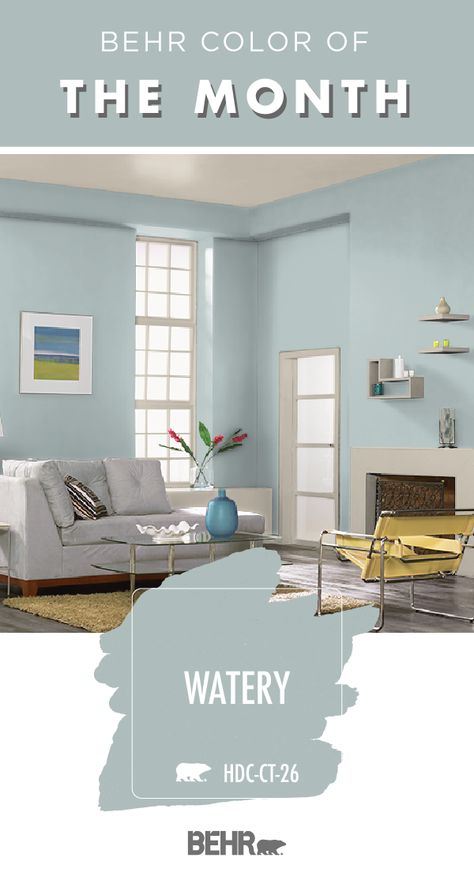 When it comes to stylish wall colors, Behr Paint in Watery is sure to be a good fit for your home. That’s why it is the Behr Color of the Month for January. This pale blue hue fits in perfectly with this colorful kitchen. Use neutral shades of tan and warm wood tones to recreate this style for yourself. Click below to learn more. Behr Paint Bathroom Ideas, Behr Blue Bathroom Paint Colors, Behr Pale Blue Paint Colors, Behr Watery Paint Color, Pale Blue Kitchen Walls, Behr Paint Colors Blue, Behr Watery, Paint Colors Behr, Interior Paint Colors Schemes