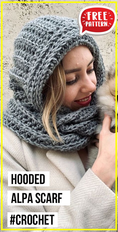 crochet Hooded Alpa Scarf free pattern - FREE Crochet Scarf Pattern for Beginners. Click to Get the Pattern #Scarf #crochetpattern #crochet via @shareapattern.com Crochet Hat/scarf Pattern, Crochet Hoodie Scarf Free Pattern, Crochet Hooded Scarves Free Patterns, Crochet Scarf Hat Free Pattern, Scoodies Crochet Free, Hooded Scarf Free Crochet Pattern, Crocheted Hooded Scarf, Beanie Scarf Crochet, Crochet Scarf One Skein