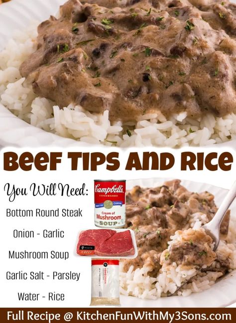 Bottom Round Steak Crockpot Recipes, Beef Ball Tip Steak Recipes, Rice With Steak Recipes, Beef Tip And Rice, Beef Tenderized Round Steak Recipes Instant Pot, Slow Cooker Beef Tips And Rice, Ground Round Steak Recipes, Steak N Rice Recipes, Boneless Beef Top Round Steak Recipes