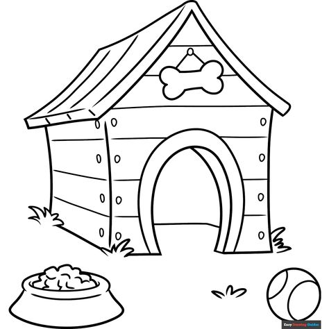 Free Dog House Coloring Page for Kids Dog House Drawing, House Coloring Pages For Kids, House Coloring Pages, Dog Drawing Simple, Printable House, Minnie Mouse Drawing, Dog Coloring Book, Printable Dog, Mouse Drawing