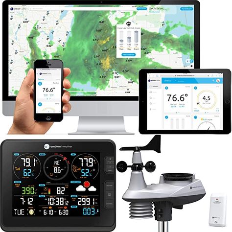 Amazon.com : Ambient Weather Falcon WS-8480 Fan Aspirated Smart WiFi Weather Station with Remote Monitoring and Alerts : Garden & Outdoor Pool Tanning, Irrigation Controller, Weather Data, Weather Instruments, Weather Information, Weather Underground, Weather Tech, Weather Station, Deck Railings