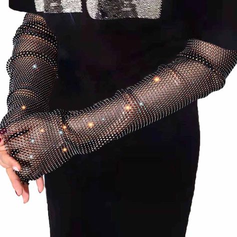 PRICES MAY VARY. Rhinestone arm sleeves are made of high quality polyester fibers, very soft and smooth, and very comfortable to wear. At the same time, it has good elasticity and certain breathable ability. Available in black, orange, red, rose and white. Crystal long gloves are free size for every woman and girl. Their fabric fits perfectly and shows off the curves of your hands to make you even more glamorous. Fingerless gloves use shiny rhinestones to make the curves of your hands appear ver Arm Sleeves For Women, Rhinestone Gloves, Sparkly Fishnets, Sheer Gloves, Fishnet Gloves, Long Fingerless Gloves, Sleeves For Women, Mesh Gloves, Fairytale Aesthetic