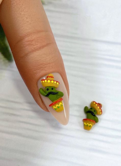 Add a touch of elegance to your nails with our handmade nail art charms,Each designed with a C curve for a perfect fit.  For the best adhesion, we recommend using acrylic to securely attach the charms to your nails. Mexico Nail Ideas, Tequila Nails, Cactus Nail Art, Cactus Nails, Mexico Nails, Corn Nails, Mexican Nails, Mexican Cactus, Painting Nails