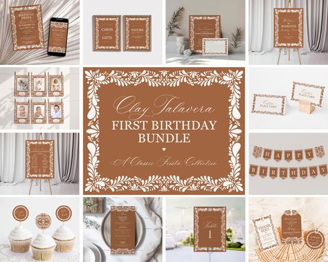 Clay Talavera First Birthday Bundle Printable Template, Spanish Tile Mexican First Fiesta, Terracotta Birthday Party Decor WP1019 First Fiesta, Earthy Terracotta, Intimate Gathering, Peach Party, Talavera Tile, Bottle Wrapping, Ipad 3, Party Bundles, Paper Banners