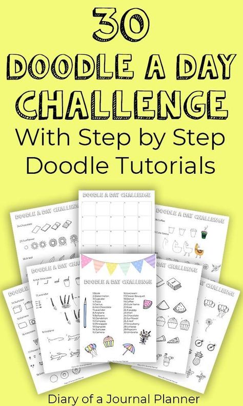 Follow this fun 30 day doodle challenge. Step by step doodle tutorials also available in our doodle challenge bundle. #doodles #doodling #doodlechallenge #dailydoodle #doodleaday Doodle A Day Challenge, Doodle Challenge 30 Day, Doodling Challenge, Sticker Challenge, Doodle A Day, Doodle Challenge, Happy Doodles, Arty Ideas, Markers Drawing