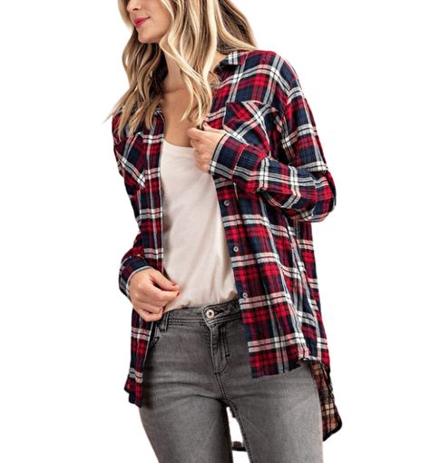 Red + Navy Plaid Button Down Top - Hudson Square Boutique LLC Bbq Outfits, Outfits Con Camisa, Plaid Shirt Outfits, Outfits Jeans, Red Plaid Shirt, Cool Buttons, Half Zip Hoodie, Grey Outfit, Simply Chic