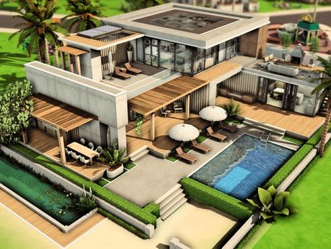 The Sims Resource - Modern Family House Sims Modern Family Home, Family House Sims 4, Sims 3 Houses Ideas, Sims 4 Penthouse, Penthouse Building, Beautiful House Images, Sims 4 Family House, Penthouse Ideas, Sims 4 Modern House