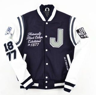 Custom Letterman Jacket, Jackson State University, Jackson State, College Jackets, Jacket Collection, Knitted Collar, Letterman Jacket, Genuine Leather Jackets, Leather Sleeve