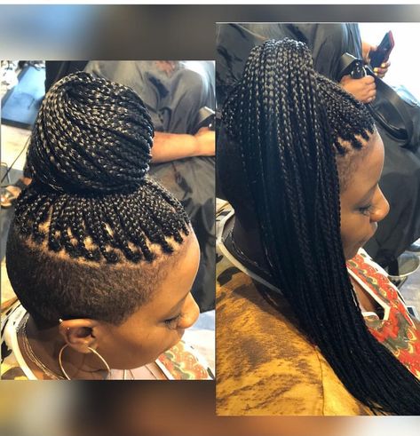 Small Box Braids Shaved Sides And Back, Shaved Hair Braid Styles, Box Braids Shaved Back, Knotless With Shaved Sides, Knotless Braids Shaved Sides And Back, Small Box Braids Shaved Sides, Knotless Braids With Tapered Sides, Box Braids With Tapered Sides, Braids On Shaved Sides For Black Women