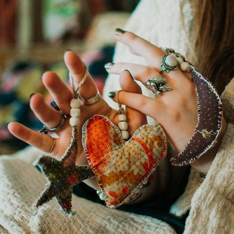 We've got you covered, boho babes! We have a beautiful collection of hand-curated treasures that make a heartfelt and intentional gift this holiday season or a lovely gift to yourself 🤲 Earth Crafts, Pagan Christmas, Sewn Christmas Ornaments, Earth Craft, Memory Crafts, Quilted Ornaments, Cotton Crafts, Textile Crafts, Fabric Ornaments