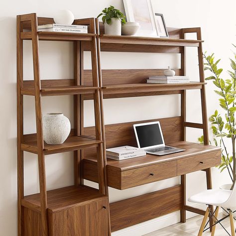 Bixby 2-Piece Wood Office Desk and Bookshelf - Bed Bath & Beyond - 36984600 Stylish Bookshelf, Desk And Bookshelf, Wood Office Desk, Wood Office, Concealed Storage, Bookshelf Desk, Set Decor, Organic Wood, Modway Furniture