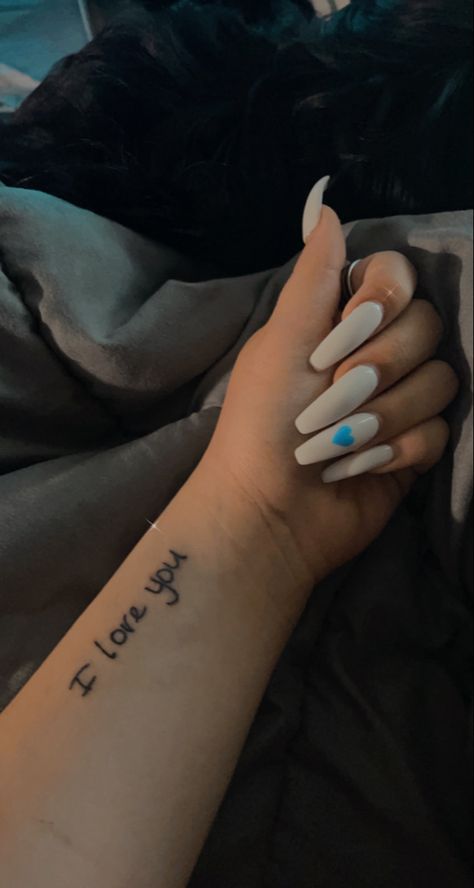 I Love You Forearm Tattoo, Tattoo Ideas I Love You, Hand Written I Love You Tattoos, Tattoo Quote Forearm, I Love You Mom Tattoo Handwriting, Moms Writing Tattoo, I Love You Arm Tattoo, Loved Ones Writing Tattoo, I Love You Wrist Tattoo