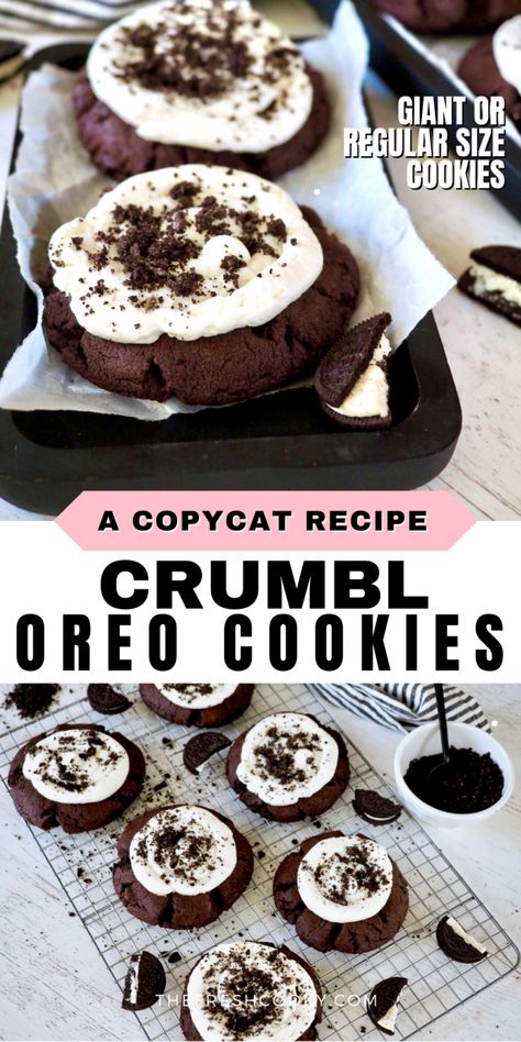 Chocolate Cake Crumbl Cookie, Oreo Baking Crumbs Recipe, Crumbl Chocolate Cake Cookie, Gluten Free Crumble Cookies, Oreo Crumb Recipes, Homemade Crumble Cookies, Oreo Crumble Cookies, Gourmet Cookies Homemade, Crumble Cookie Recipes