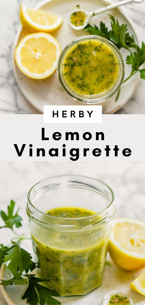 Lemon Vinaigrette Recipe, Lemon Basil Vinaigrette, Homemade Vinaigrette, Parsley Recipes, Basil Vinaigrette, Chicken Shrimp, Vinaigrette Recipe, Salad Dressing Recipes Homemade, Herb Salad