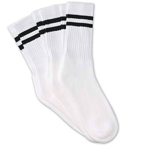 12 Pairs White Unisex Crew Socks with Two Black Stripes Classic Retro Old School at Amazon Men’s Clothing store Striped Tube Socks, Socks Gym, School Clothing, Toe Socks, White Socks, Retro Stripes, Striped Socks, Calf Socks, Socks And Sandals