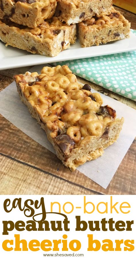 no bake peanut butter bars recipe Cheerio Treats, Peanut Butter Cheerio Bars, Butter Bars Recipe, Cheerio Bars, Peanut Butter Bars Recipe, Butter Bars, Cookie Bar, Carb Snacks, Peanut Butter Bars